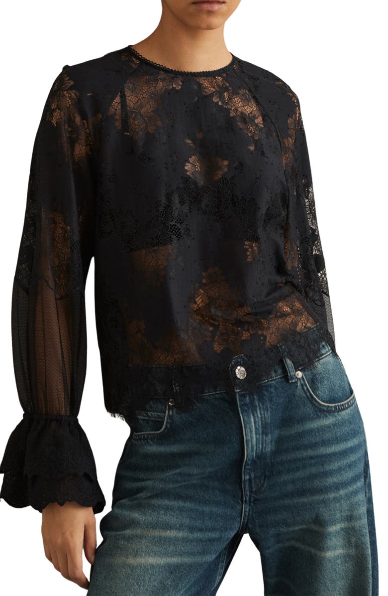 Reiss Emilia Lace Top, Main, color, Navy