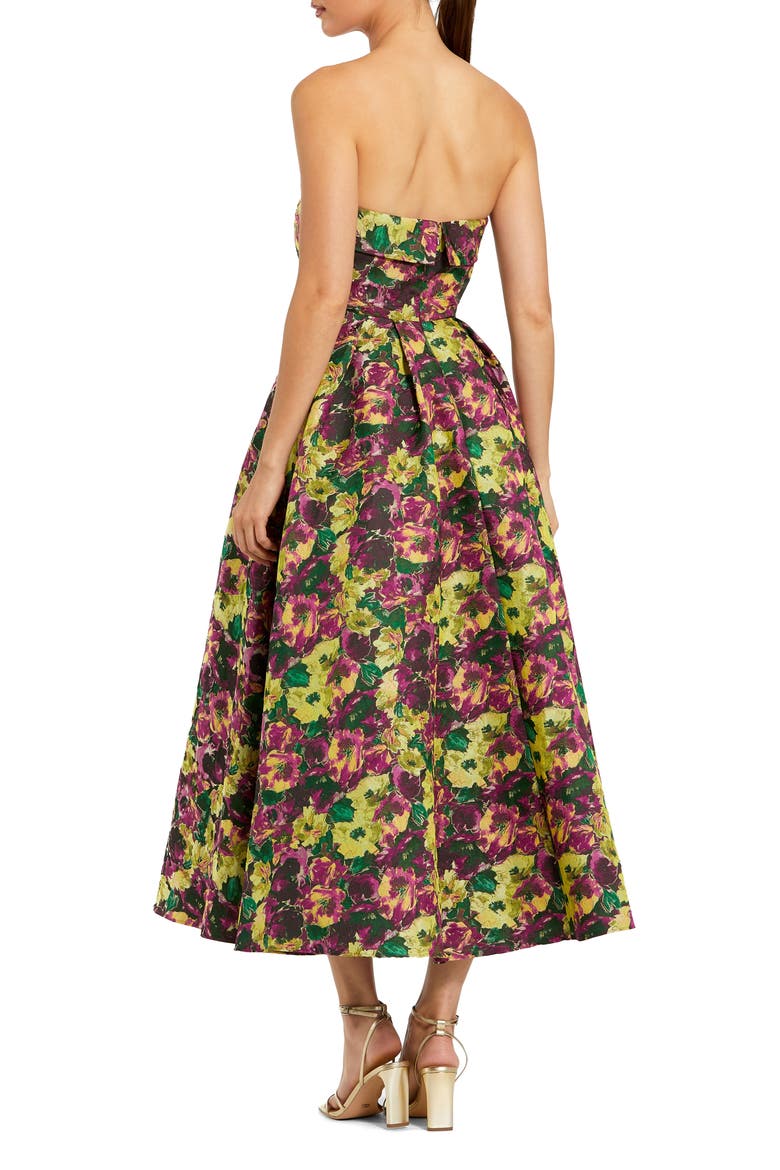 Strapless Brocade A-Line Midi Dress, Alternate, color, Plum Multi