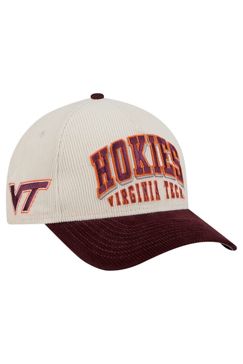 Men's New Era Maroon/Cream Virginia Tech Hokies Arch Two-Tone Corduroy 9FORTY A-Frame Adjustable Hat, Alternate, color, Maroon