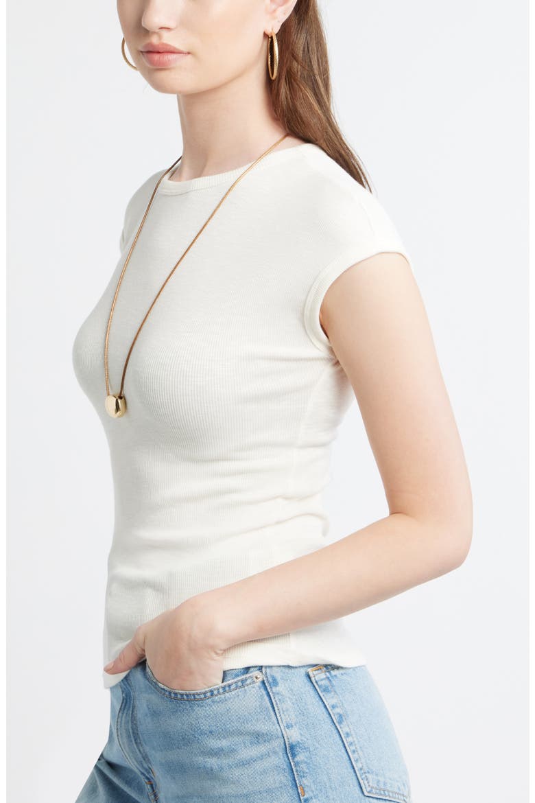 Cap Sleeve Stretch Cotton & Modal Rib T-Shirt, Alternate, color, IVORY EGRET
