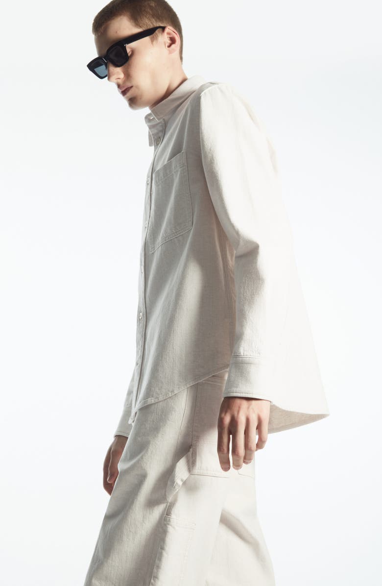 COS Organic Cotton & Linen Denim Button-Up Shirt, Alternate, color, White Dusty Light