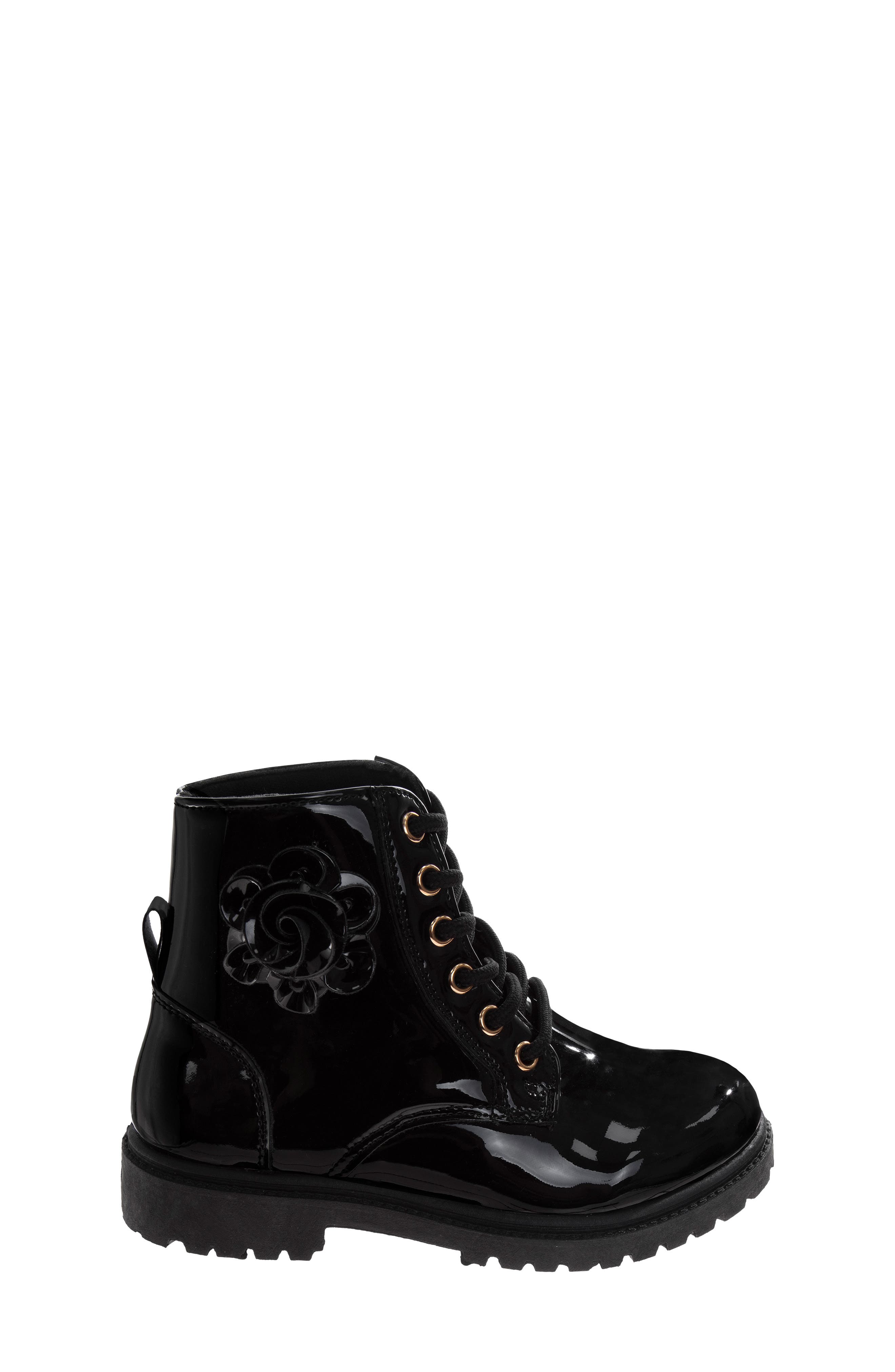 Kids' Floral Faux Leather Combat Boot, Alternate, color, BLACK