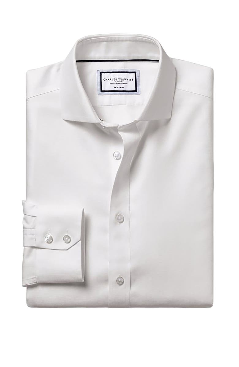 Charles Tyrwhitt Non-Iron Clifton Weave Cutaway Slim Fit Shirt Single Cuff, Main, color, White