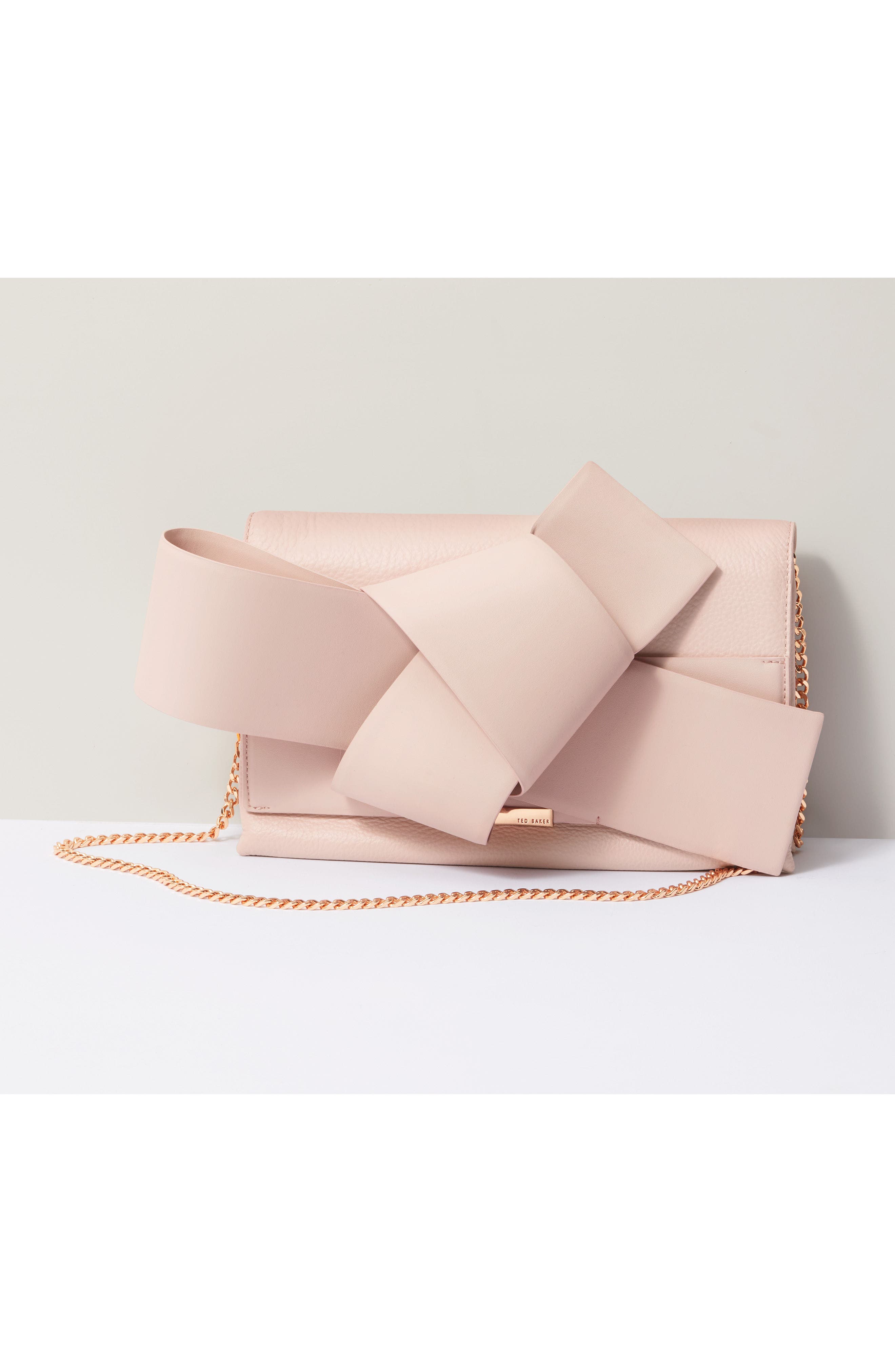 Knotted Bow Leather Clutch, Main, color, BRIGHT RED