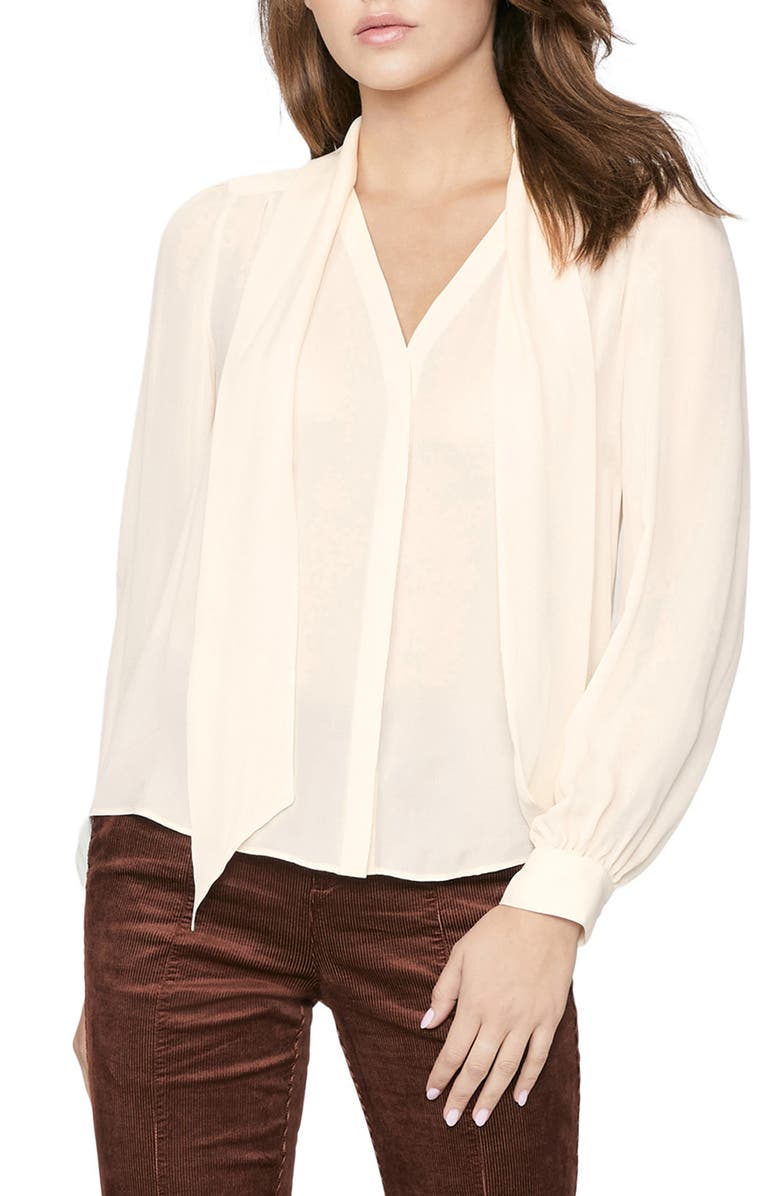 PAIGE Kirstie V-Neck Tie Silk Blouse, Main, color, Antique White