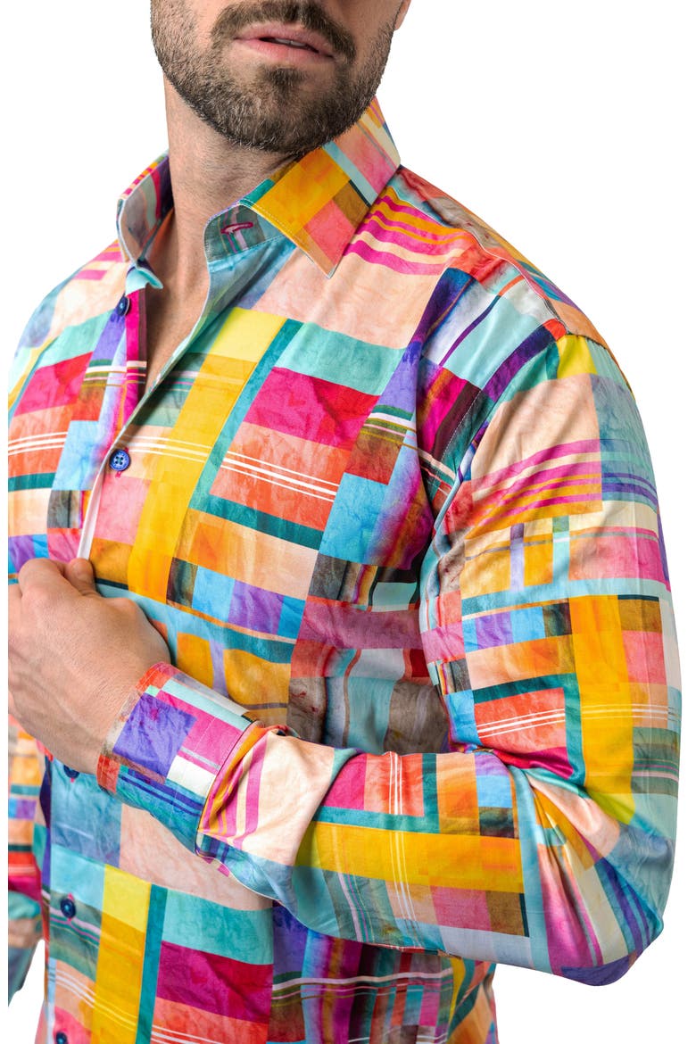 Fibonacci Cube 41 Cotton Button-Up Shirt, Alternate, color, YELLOW