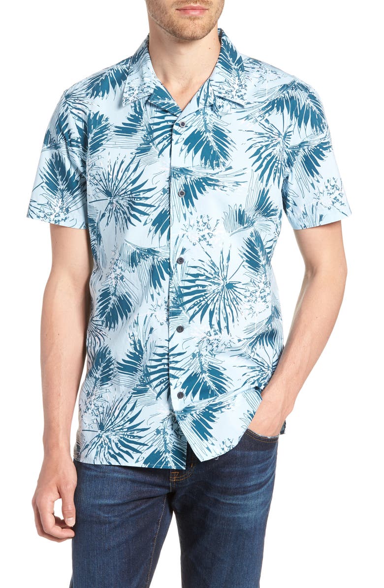 1901 Trim Fit Palm Print Camp Shirt, Main, color, 