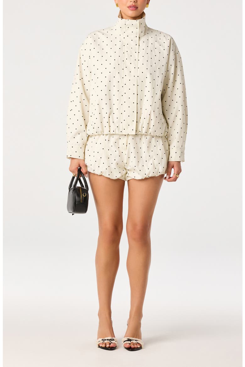 Swoosie Pin Dot Bubble Shorts, Alternate, color, IVORY/ BLACK POLKADOT