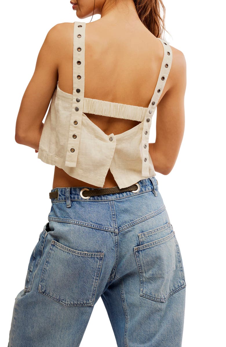 Free People Syd Grommet Crop Linen Blend Tank, Alternate, color, Wet Plaster