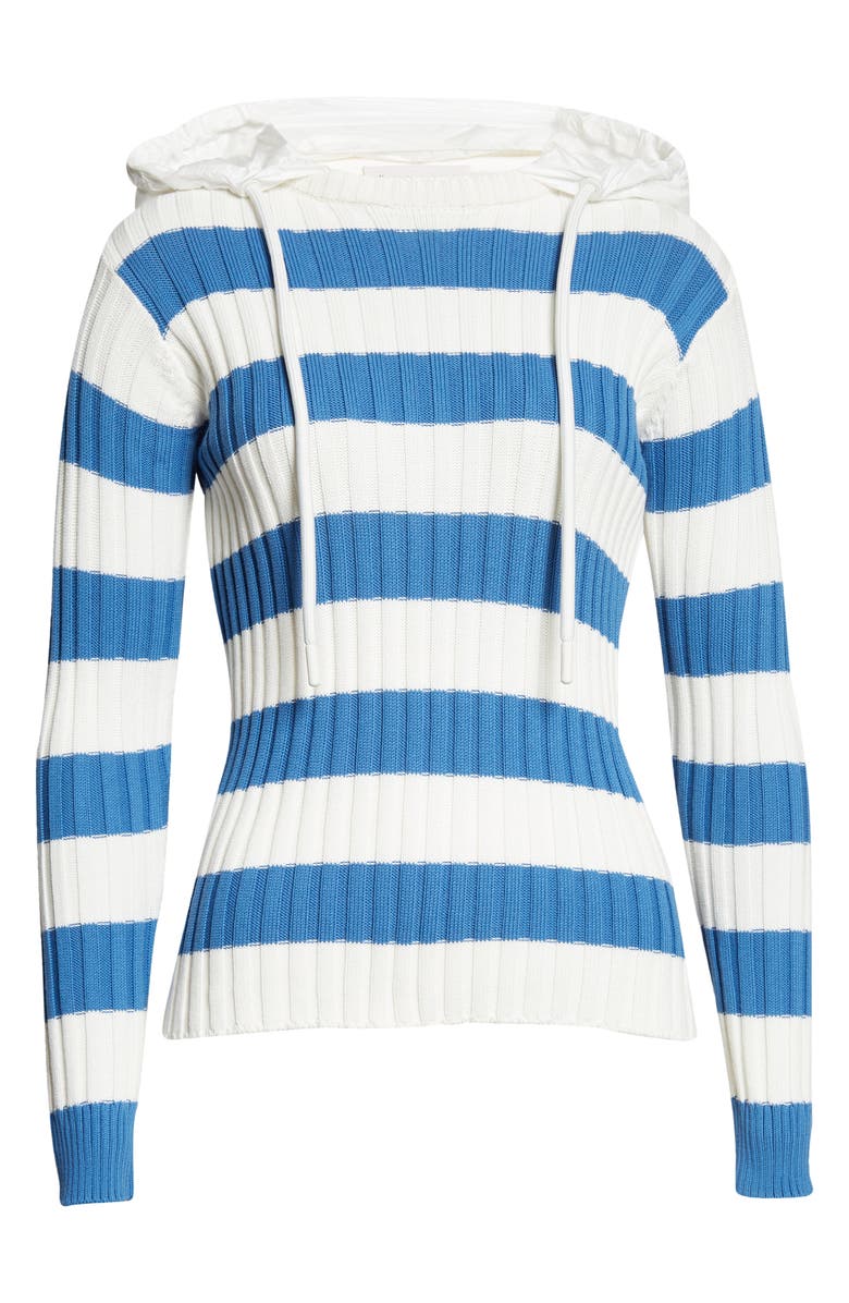 Moncler Stripe Cotton Hooded Sweater, Alternate, color, 