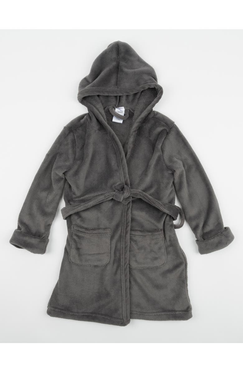 Leveret Kids Fleece Hooded Robe, Solid Colors, Alternate, color, Dark Gray