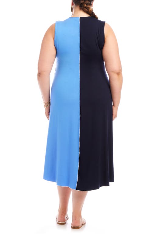 Shop Karen Kane Colorblock Sleeveless Midi Dress In Navy/blue