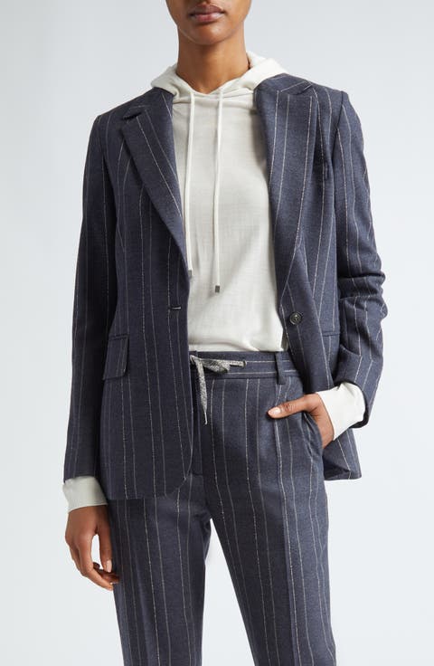 Pinstripe One-Button Blazer