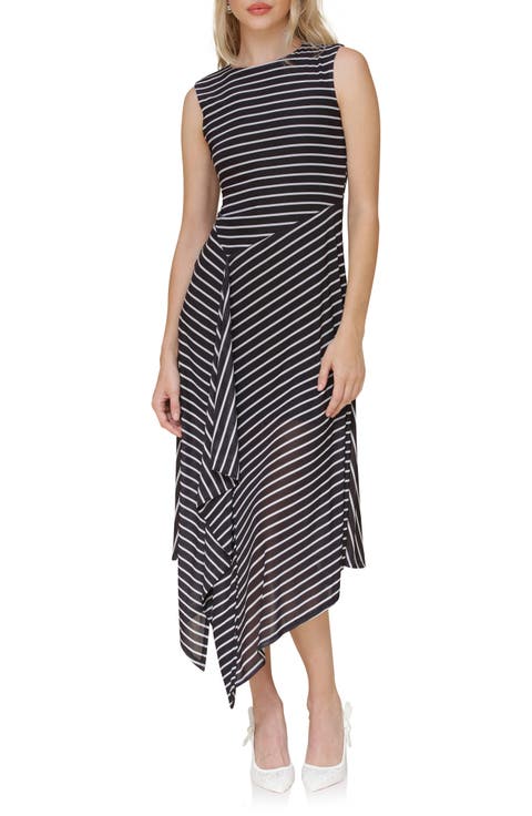 Directional Stripe Asymmetric Hem Dress