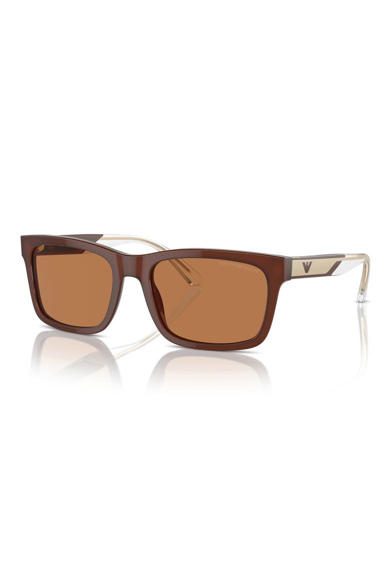 57mm Rectangular Sunglasses, Alternate, color, SHINY OPALINE BROWN / BROWN