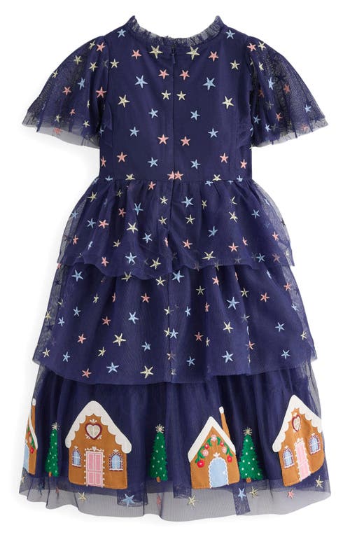 Mini Boden Kids' Gingerbread Embroidered Tiered Tulle Party Dress In Blue
