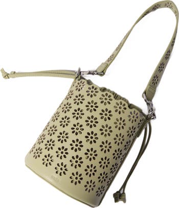 Perforated leather bucket bag