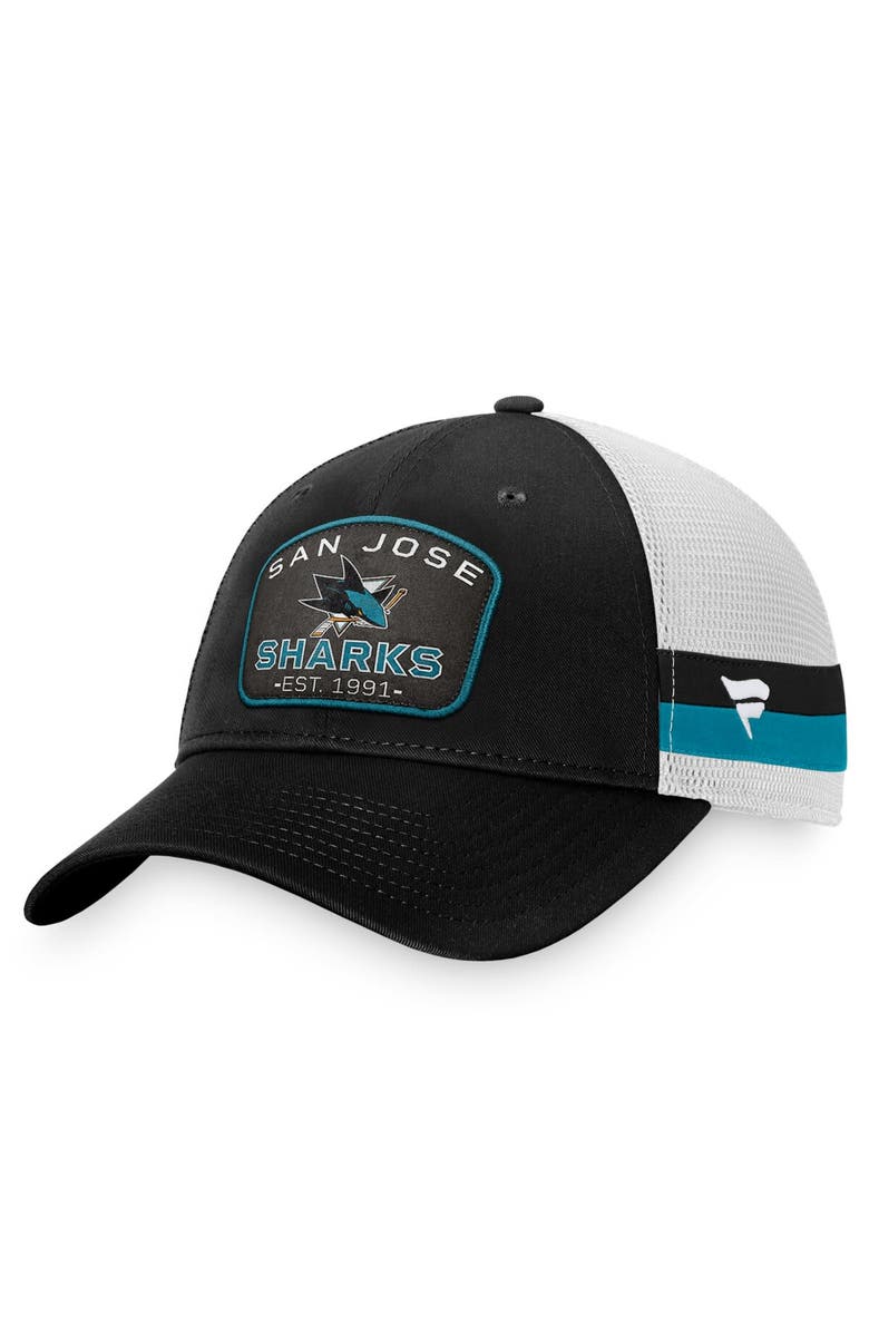 FANATICS Men's Fanatics Branded Black/White San Jose Sharks Fundamental Striped Trucker Adjustable Hat, Main, color, 