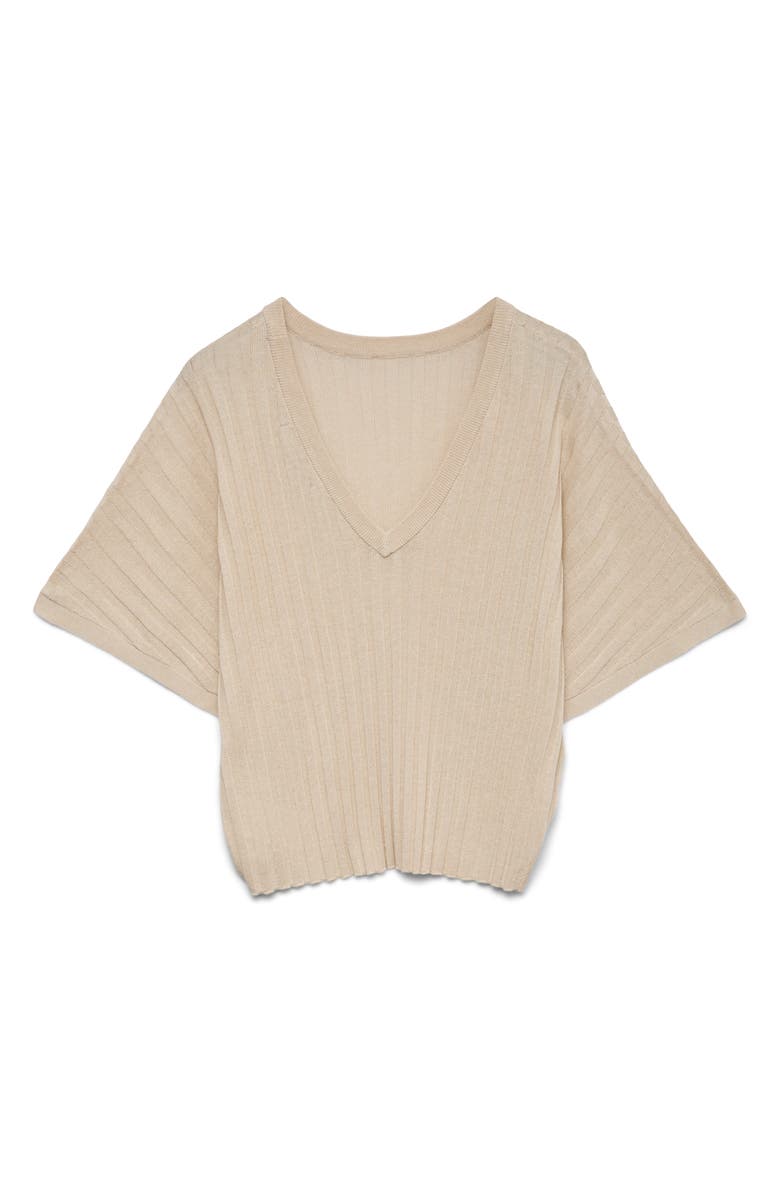 VERO MODA Barbados Short Sleeve V-Back Sweater, Alternate, color, Oatmeal