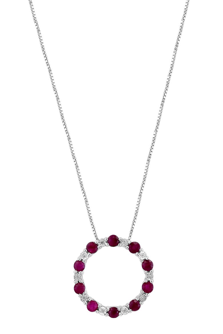Sterling Silver Ruby Diamond Open Circle Pendant Necklace, Main, color, SILVER