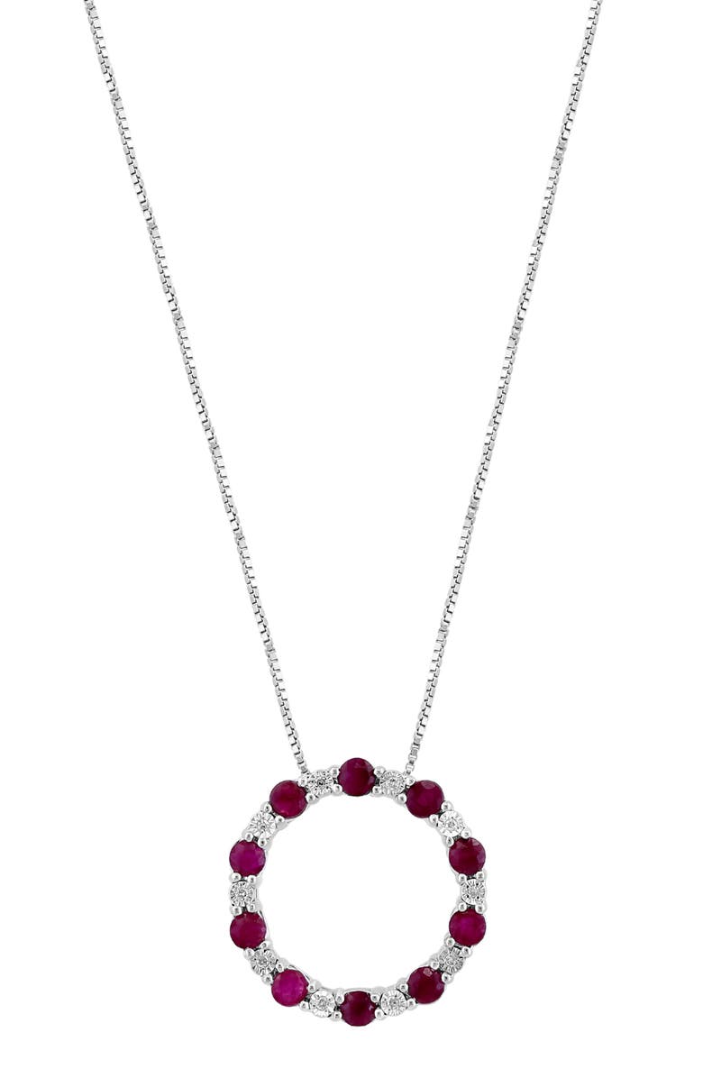 EFFY Sterling Silver Ruby Diamond Open Circle Pendant Necklace, Main, color, Silver