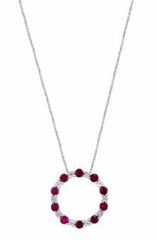 EFFY Sterling Silver Ruby Diamond Open Circle Pendant Necklace