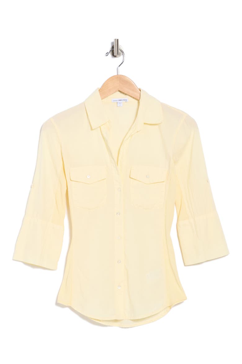 Three-Quarter Sleeve Button-Up Shirt, Alternate, color, NAPLES YELLOW