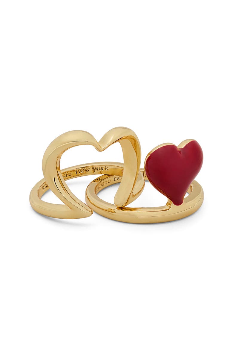 amour set of 2 heart rings, Alternate, color, DARK SCARLET