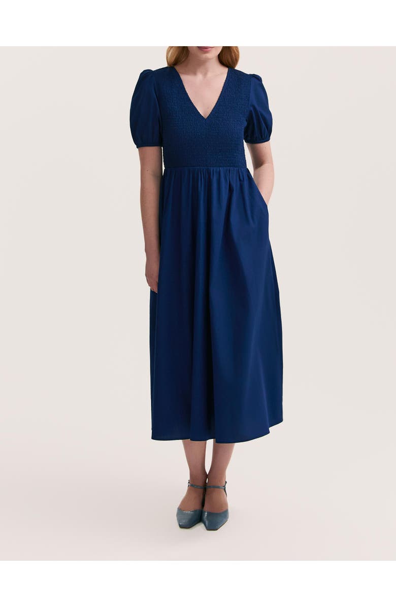 Finery London Jamilla Short Sleeve Cotton Midi Dress, Alternate, color, Indigo