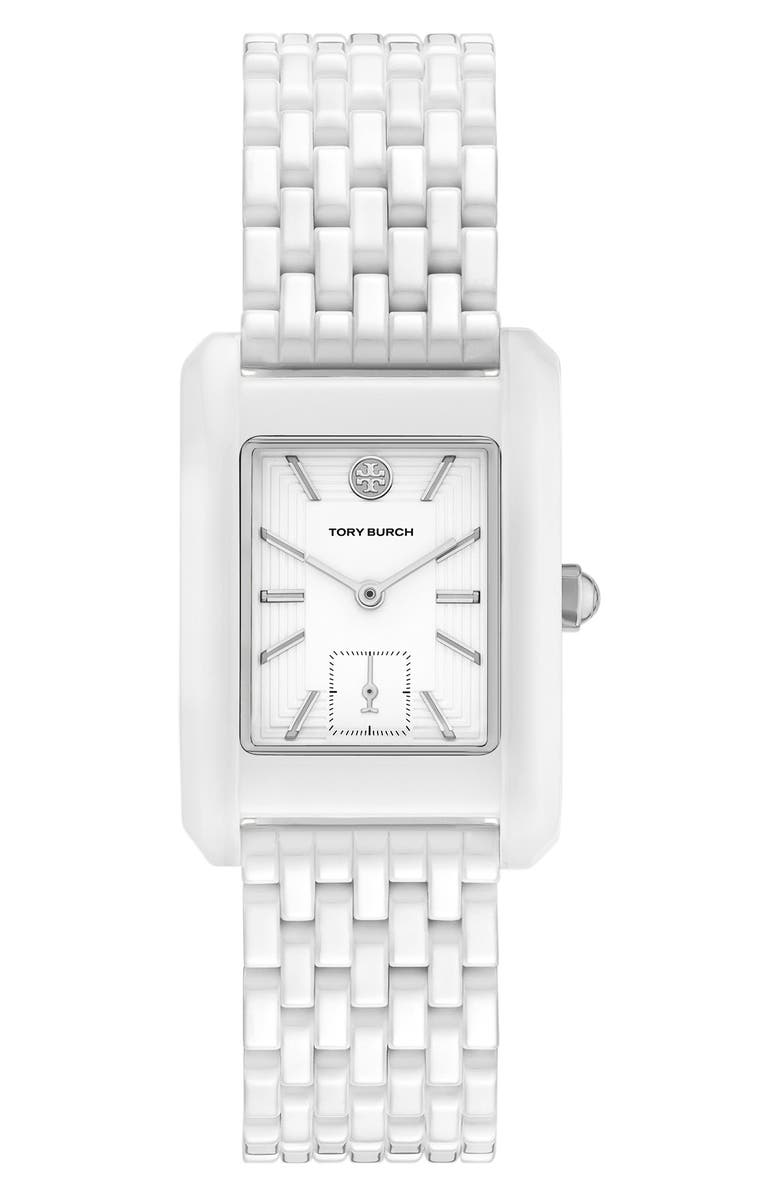 Tory Burch The Eleanor Ceramic Bracelet Watch, 26mm x 38mm, Main, color, White