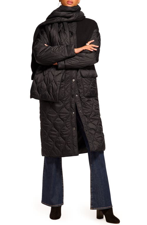 Ramy Brook Melanie Quilted Mixed Media Coat With Scarf In Black