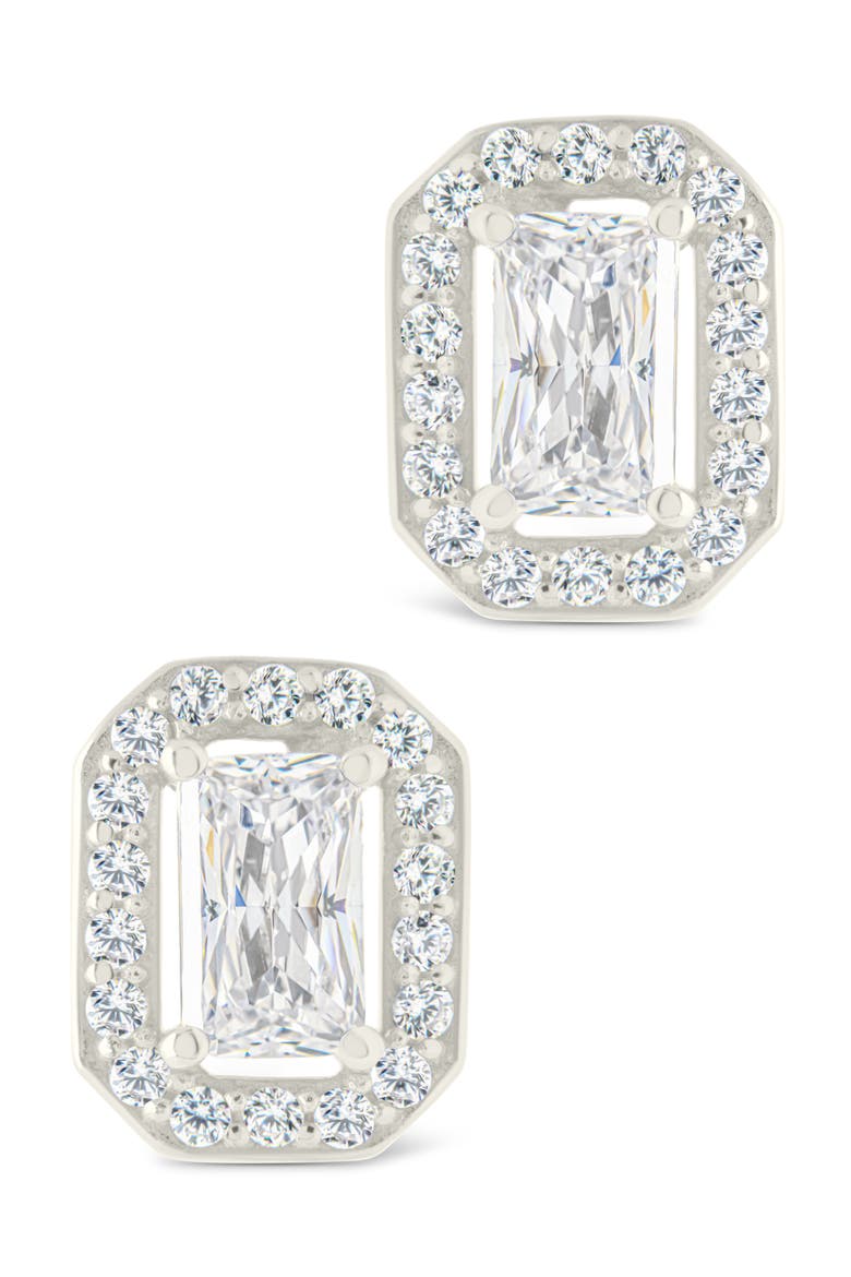 Emerald Cut Cubic Zirconia Stud Earrings, Alternate, color, SILVER