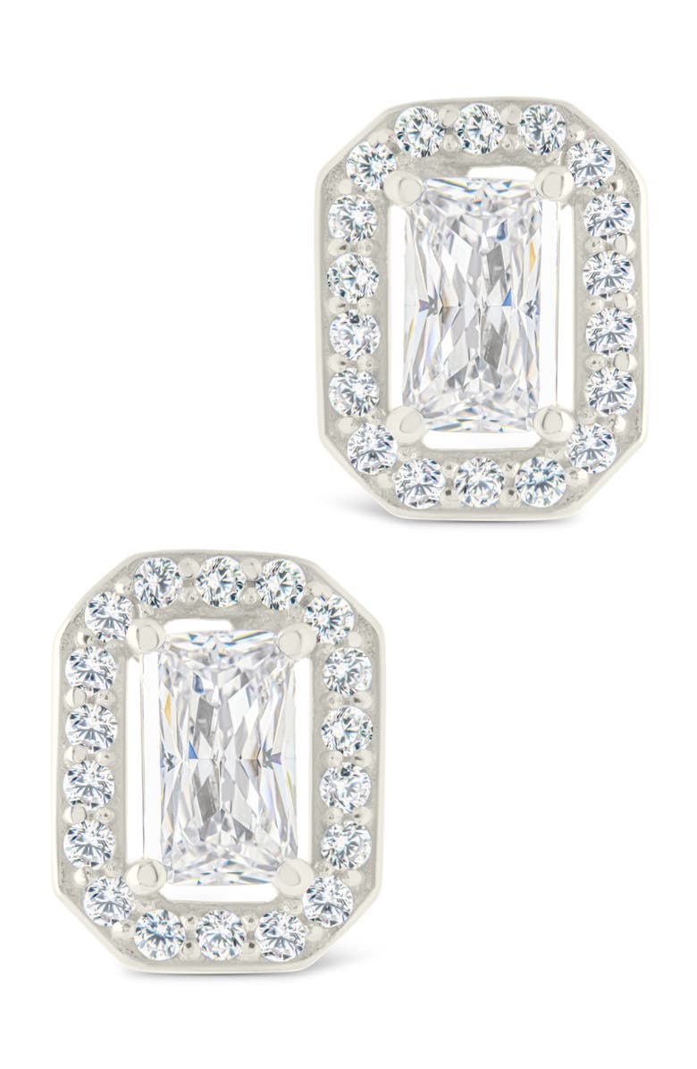 Sterling Forever Emerald Cut Cubic Zirconia Stud Earrings, Alternate, color, Silver