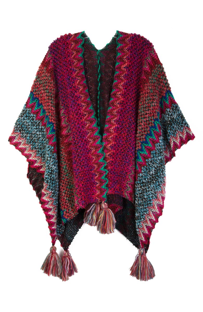 SAACHI Zigzag Print Tassel Poncho, Main, color, Pink Multi