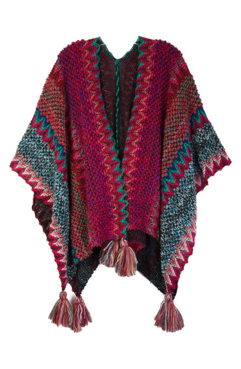 Zigzag Print Tassel Poncho