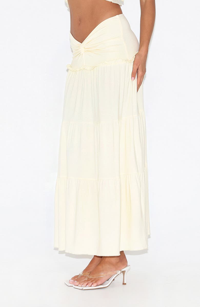 Tiger Mist Katya Knot Low Rise Tiered Maxi Skirt, Alternate, color, White