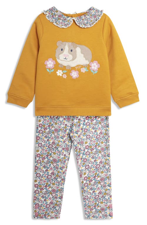 JOJO MAMAN BÉBÉ JOJO MAMAN BEBE GUINEA PIG APPLIQUÉ COTTON GRAPHIC SWEATSHIRT & FLORAL LEGGINGS SET