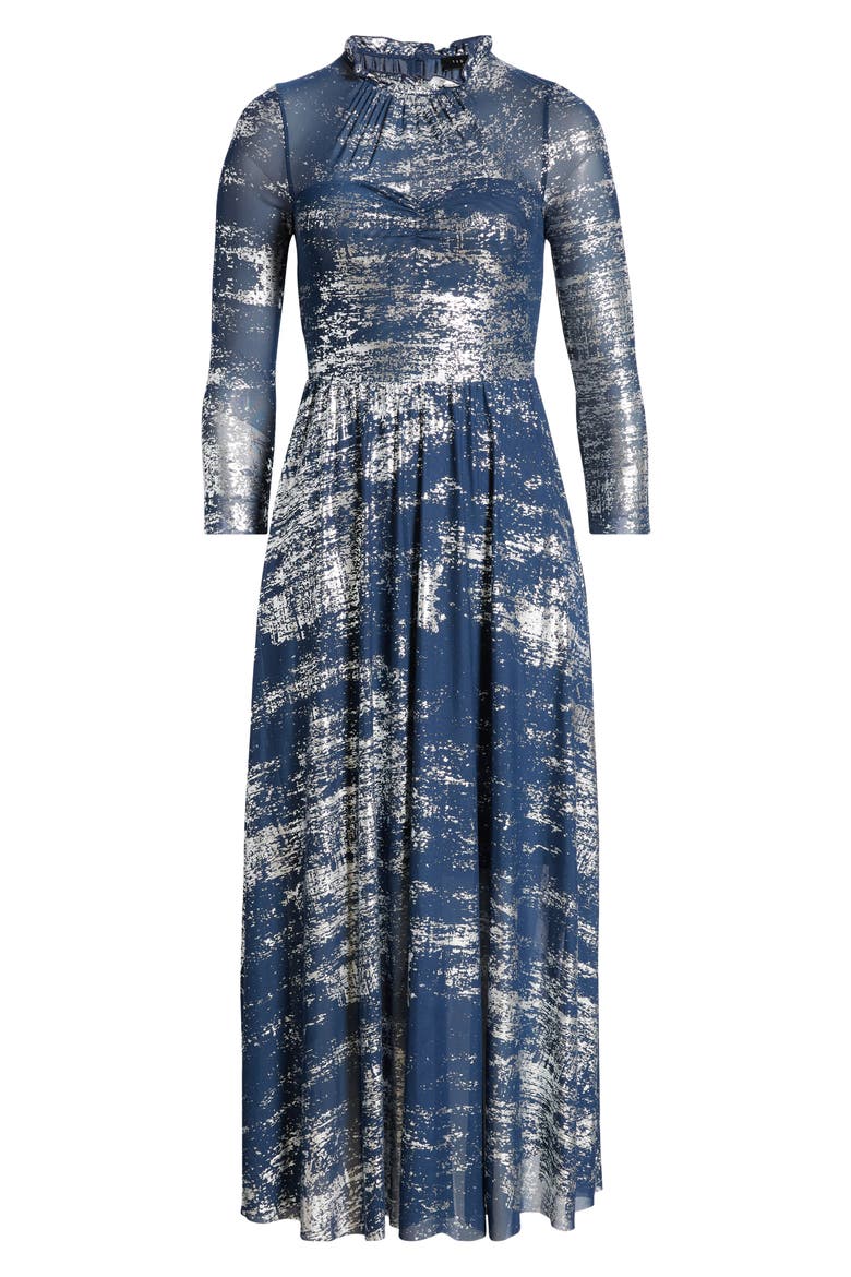 Iggiey Metallic Print Long Sleeve Dress, Alternate, color, NAVY