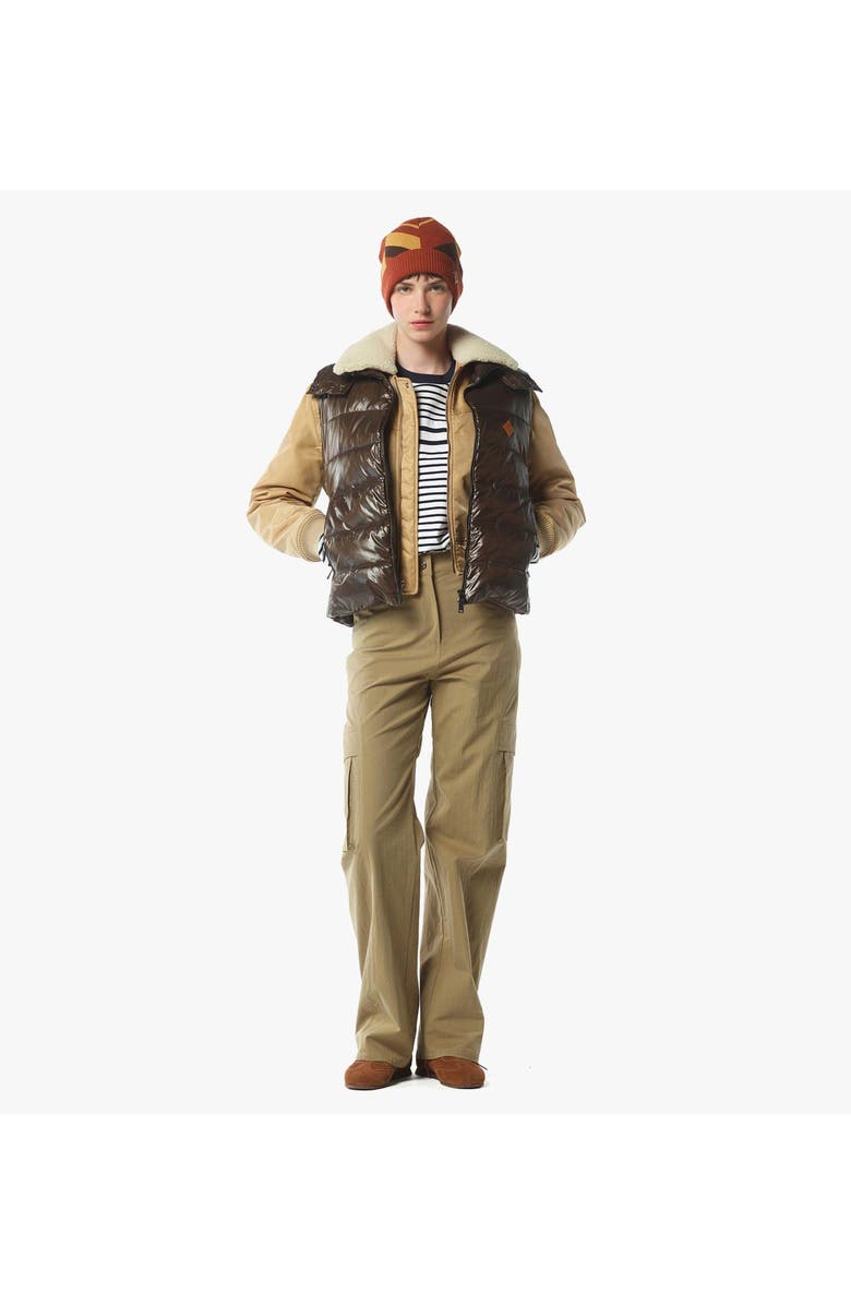 MCM Puffer Down Vest w/ Detachable Hood in Recycled Nylon, Alternate, color, Brown