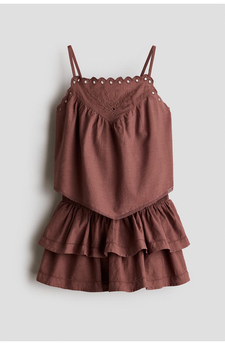 H&M 2-piece Embroidered Cotton Set, Alternate, color, Brown
