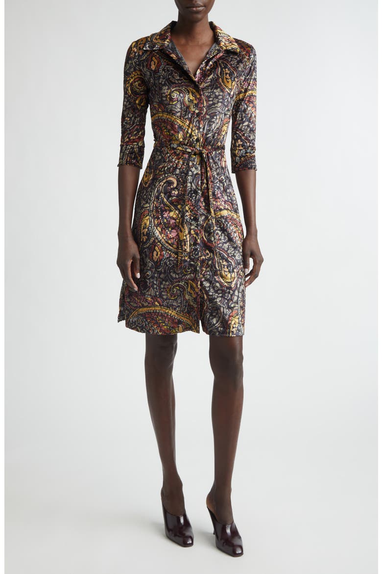 Print Paisley Jacquard Shirtdress, Main, color, PRINT ON BLACK BASE