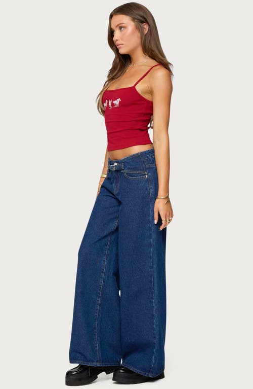 Edikted Edie Belted Low Rise Wide Leg Jeans In Blue