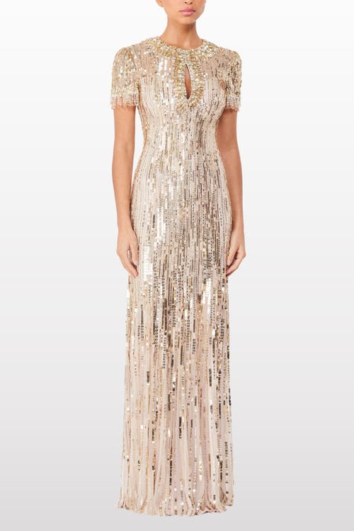 Jenny Packham Nova Sequin-embellished Keyhole-neck Maxi Dress In Brown