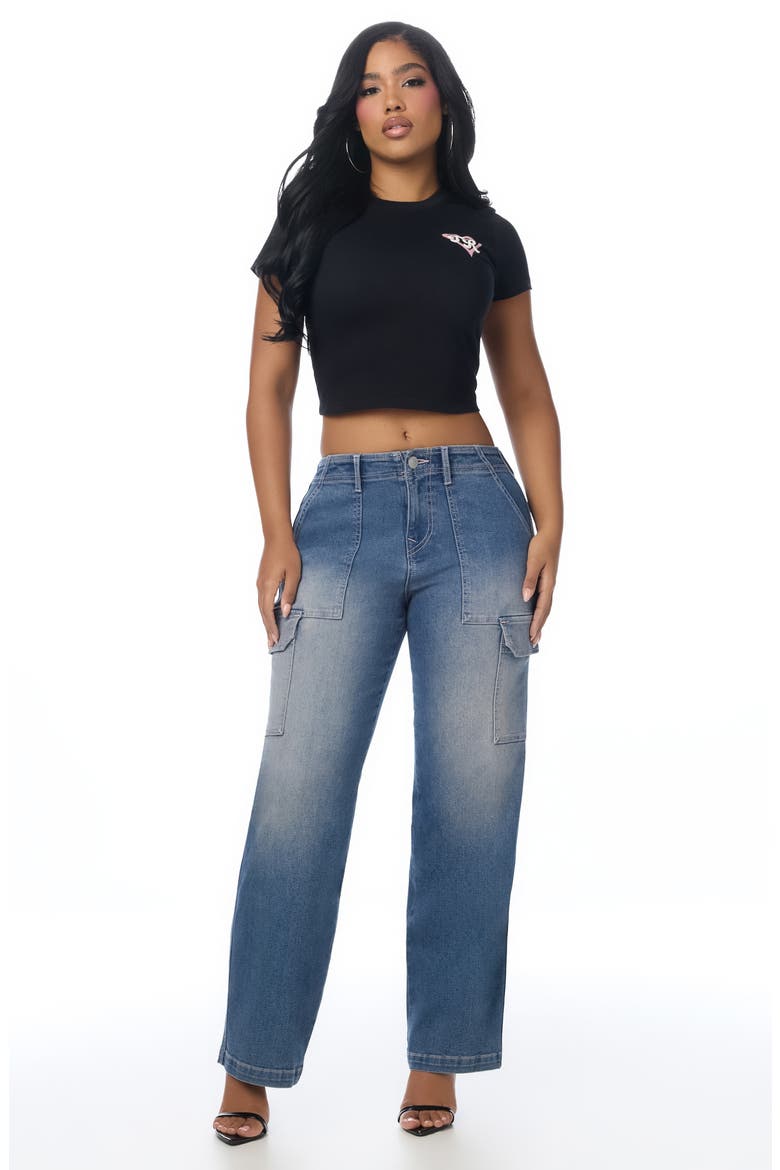 Straight Leg Cargo Denim Jeans, Alternate, color, LIGHT BIG SKY COUNTRY WASH