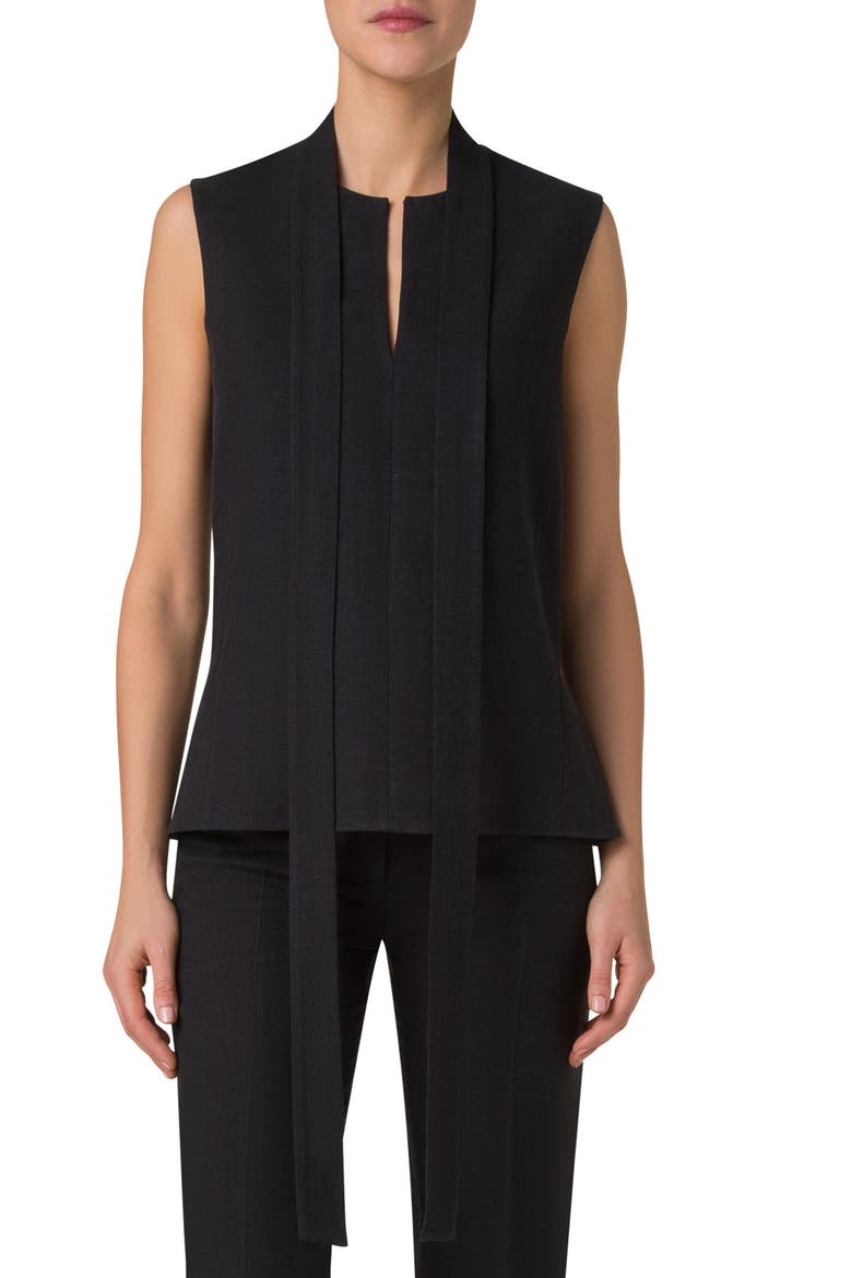 Sleeveless Linen & Wool Blouse, Main, color, BLACK