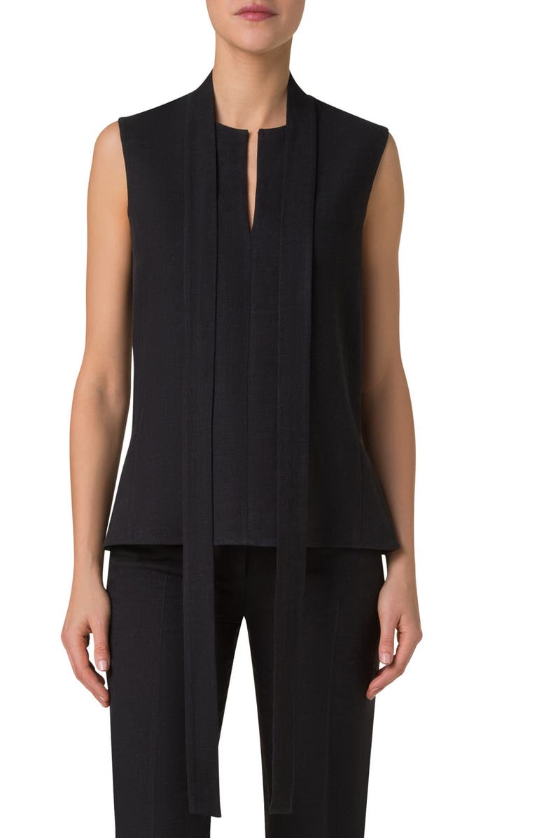 Akris Sleeveless Linen & Wool Blouse, Main, color, Black