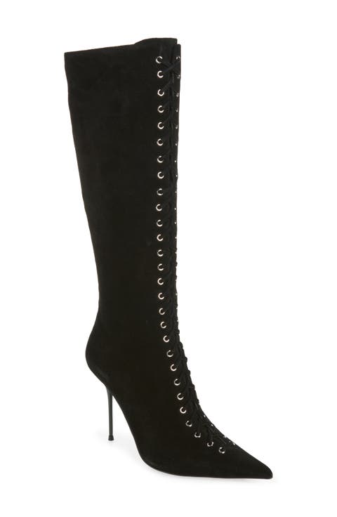 Taunting Lace-Up Leather Knee High Boot