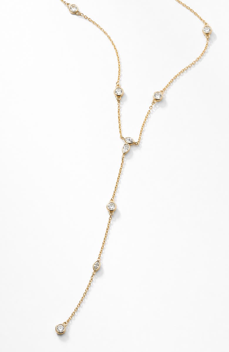 Argento Vivo Sterling Silver Cubic Zirconia Station Y-Necklace, Alternate, color, Gold