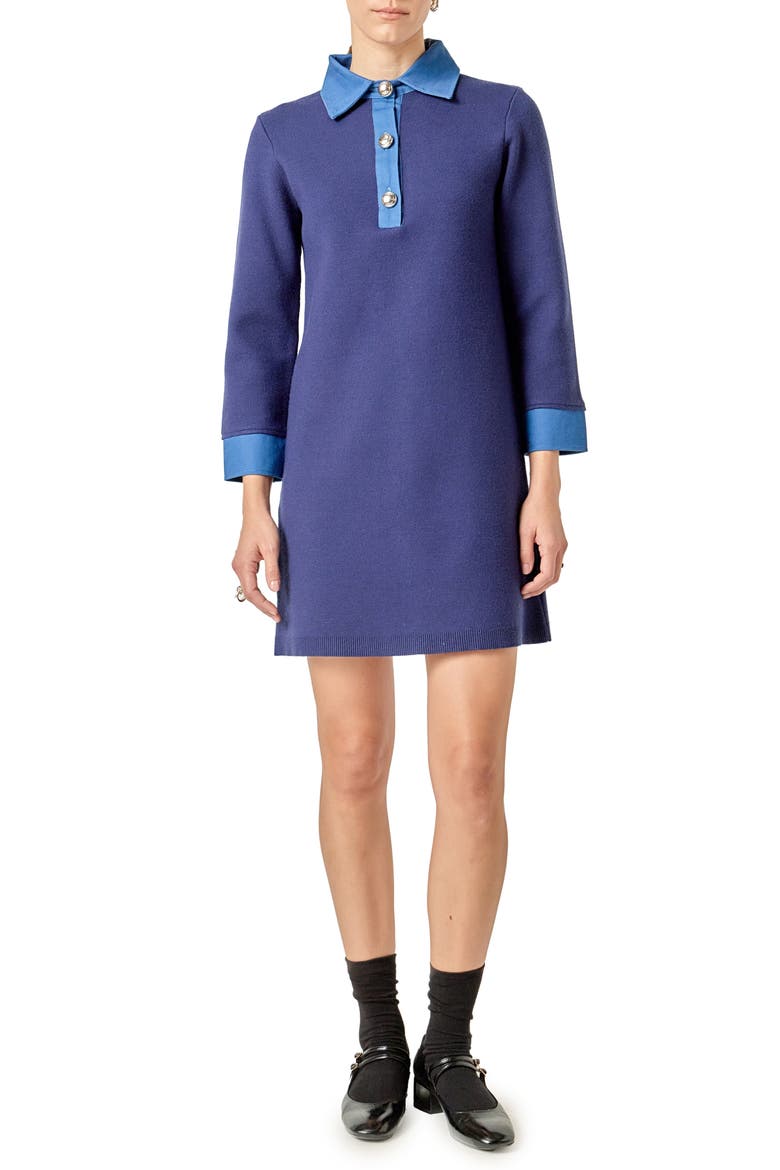 Mixed Media Long Sleeve Knit Dress, Main, color, NAVY