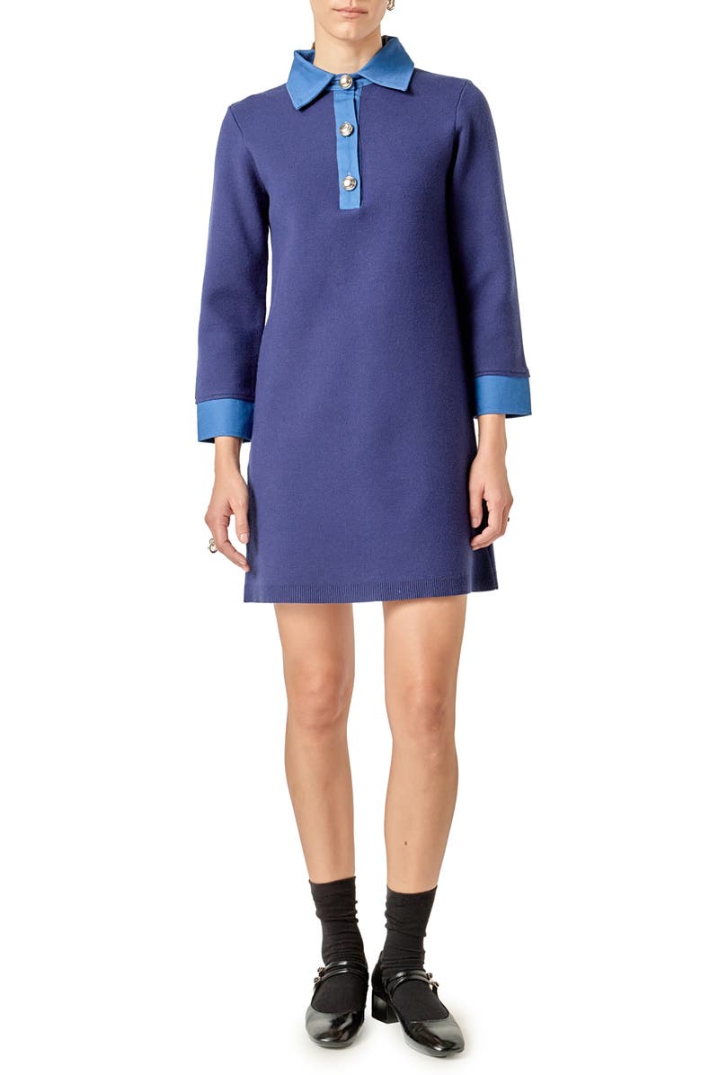 English Factory Mixed Media Long Sleeve Knit Dress, Main, color, Navy
